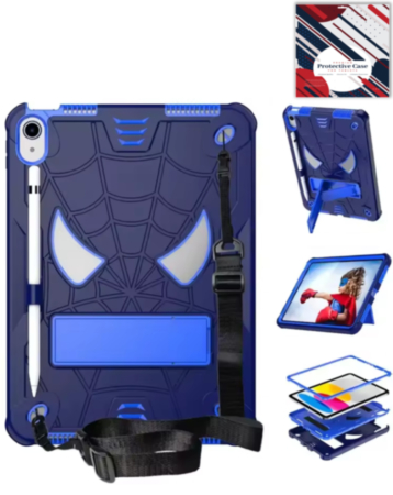 Rugged SpiderGrip Tablet Case with Kickstand & Shoulder Strap (NAVY BLUE) for iPad Mini 6 / 7 (Only Ground Shipping)
