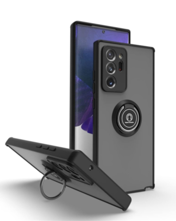 Galaxy Note 20 Ultra Hard PC Rear / Soft TPU Colorful Border Case with I-ring Holder - BLACK (Only Ground Shipping)