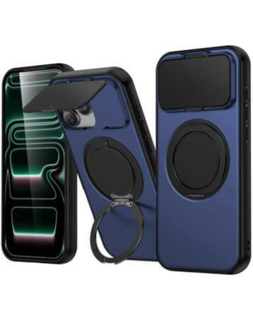 Flip Lens Cover Case with MagSafe Ring Kickstand (NAVY BLUE) for iPhone 12 / 12 Pro (Only Ground Shipping)