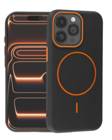 Magnetic Leather Soft Cases - BLACK & ORANGE for iPhone 12 / 12 Pro (Only Ground Shipping)