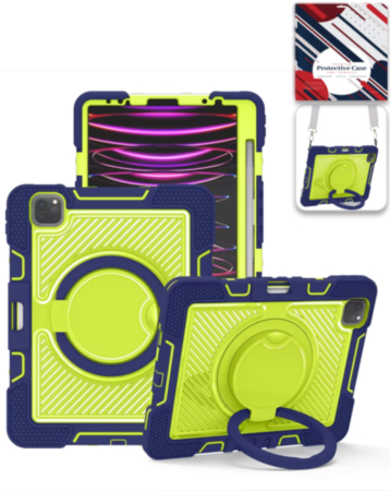 Multi-Functional Rugged Swivel Stand Case with Shoulder Strap (NAVY BLUE) for iPad Pro 13 (2024 / 2025) (Only Ground Shipping)