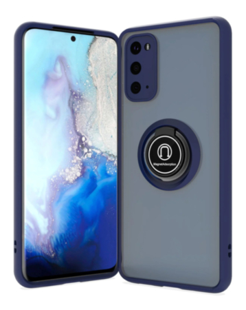 Galaxy S20 Hard PC Rear / Soft TPU Colorful Border Case with I-ring Holder - NAVY BLUE (Only Ground Shipping)