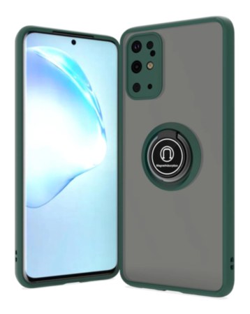 Galaxy S20 Plus Hard PC Rear / Soft TPU Colorful Border Case with I-ring Holder - DARK GREEN (Only Ground Shipping)