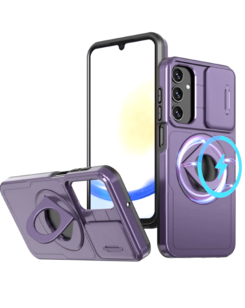 Ring Stand Case & Camera Lens Sliding Cover - PURPLE for Galaxy S23 (Only Ground Shipping)