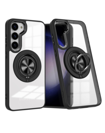 Galaxy S23 Transparent Wireless Charging Case with Ring Holder - BLACK (Only Ground Shipping)