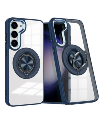 Galaxy S23 Transparent Wireless Charging Case with Ring Holder - DARK BLUE (Only Ground Shipping)