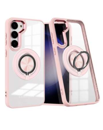 Galaxy S23 Transparent Wireless Charging Case with Ring Holder - PINK (Only Ground Shipping)