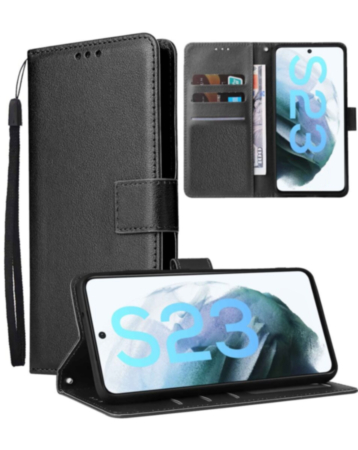 Galaxy S23 FE Leather Wallet Case with Card Slot - BLACK (Only Ground Shipping)
