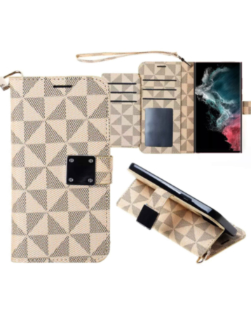 Galaxy S23 FE Triangle Geometric Design Wallet Case - WHITE (Only Ground Shipping)