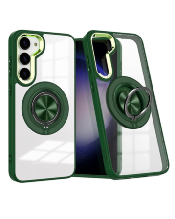Galaxy S23 Plus Transparent Wireless Charging Case with Ring Holder - GREEN (Only Ground Shipping)