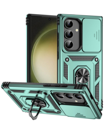 Galaxy S24FE Dual Layers Hybrid Case with Metal Ring And Camera Protector - DARK GREEN (Only Ground Shipping)