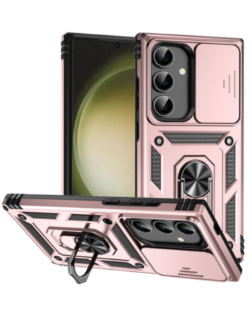 Galaxy S24FE Dual Layers Hybrid Case with Metal Ring And Camera Protector - ROSE GOLD (Only Ground Shipping)