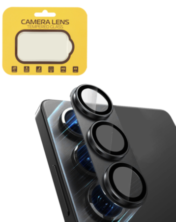 Metal Camera Lens Protector with Tempered Glass for Galaxy S24 Plus (Onyx Black)