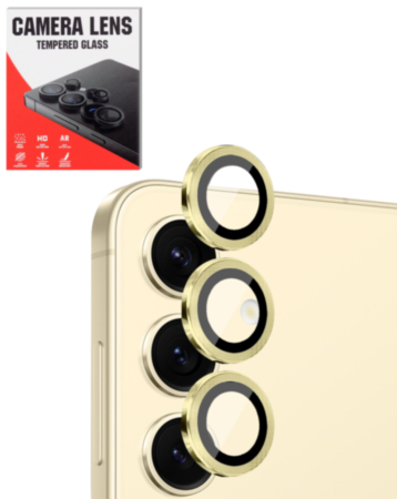 Camera Lens Protector with Metal Ring for Galaxy S24 Plus (Amber Yellow)