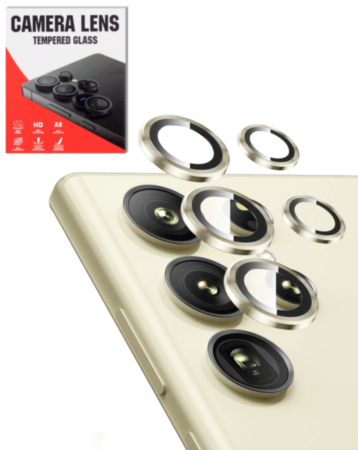 Camera Lens Protector with Metal Ring for Galaxy S24 Ultra (Titanium Yellow)