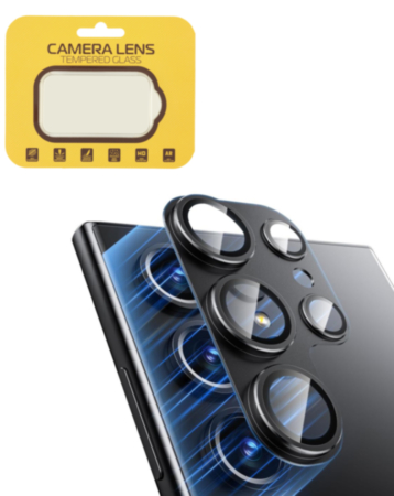 Metal Camera Lens Protector with Tempered Glass for Galaxy S24 Ultra (Titanium Black)