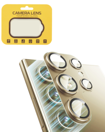 Metal Camera Lens Protector with Tempered Glass for Galaxy S24 Ultra (Titanium Yellow)