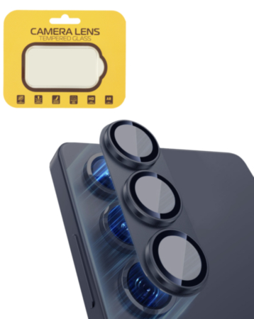Metal Camera Lens Protector with Tempered Glass for Galaxy S25 (Blue Black)