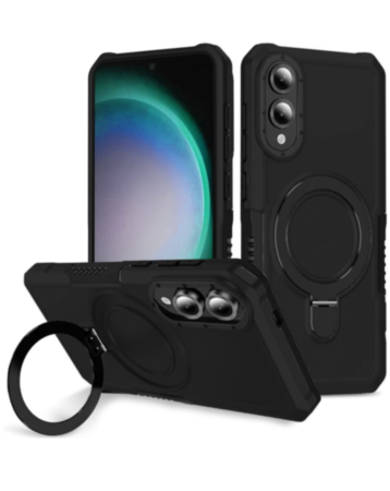 Hard PC Shockproof Case w /Ring Holder - BLACK for Galaxy S25E (Only Ground Shipping)