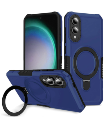 Hard PC Shockproof Case w /Ring Holder - BLUE for Galaxy S25E (Only Ground Shipping)