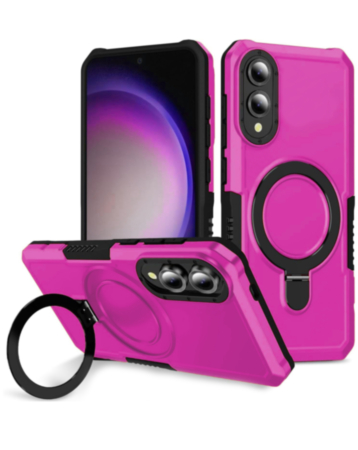 Hard PC Shockproof Case w /Ring Holder - PINK for Galaxy S25E (Only Ground Shipping)