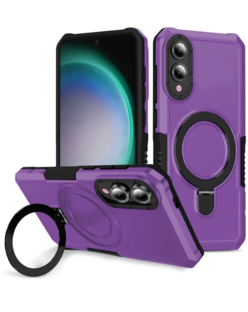 Hard PC Shockproof Case w /Ring Holder - PURPLE for Galaxy S25E (Only Ground Shipping)