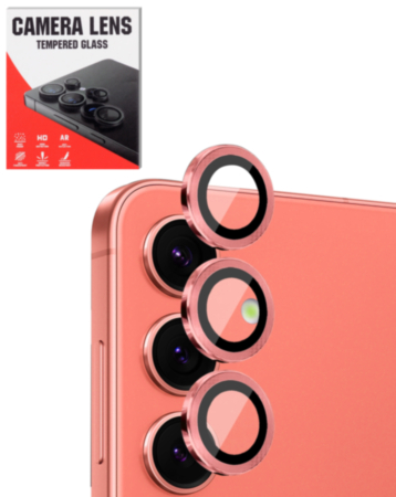 Camera Lens Protector with Metal Ring for Galaxy S25 Plus (Coral Red)