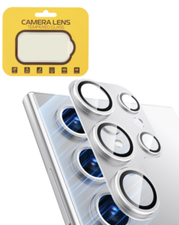 Metal Camera Lens Protector with Tempered Glass for Galaxy S25 Ultra (Titanium White Silver)