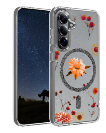 Galaxy S26 Floral Magnetic Case - BLACK (Only Ground Shipping)
