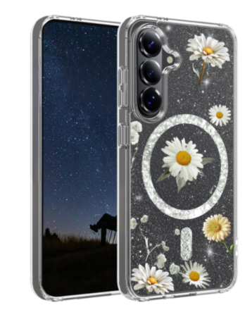 Galaxy S26 Floral Magnetic Case - SILVER (Only Ground Shipping)