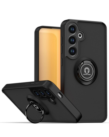 Hard PC Rear Colorful Border Case with Ring Holder (BLACK) for Galaxy S26 (Only Ground Shipping)