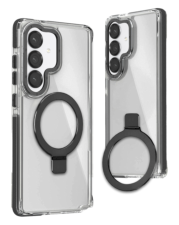 Galaxy S26 Thin Magnetic Clear Case with Camera Stand Kickstand - BLACK (Only Ground Shipping)