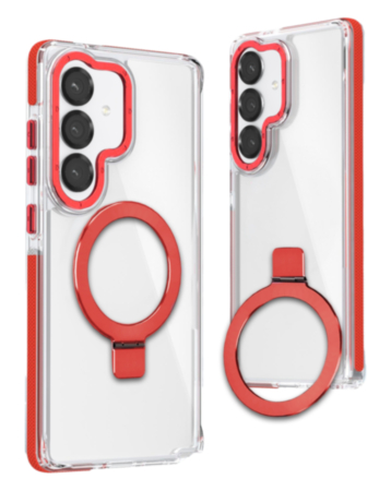 Galaxy S26 Thin Magnetic Clear Case with Camera Stand Kickstand - RED (Only Ground Shipping)