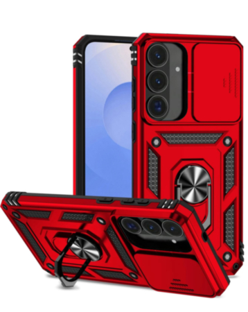 Dual Layers Hybrid Case with Metal Ring And Camera Protector for Galaxy S26FE (RED) (Only Ground Shipping)