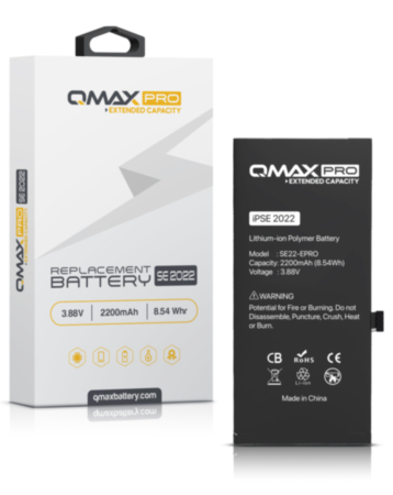QMAX Pro Extended Capacity Replacement Battery for iPhone SE 2022 (2200 mAh) (Only Ground Shipping)