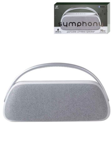 SYMPHONY Waterproof Luxe Fabric Speaker with Metal Handle - WHITE (Only Ground Shipping)