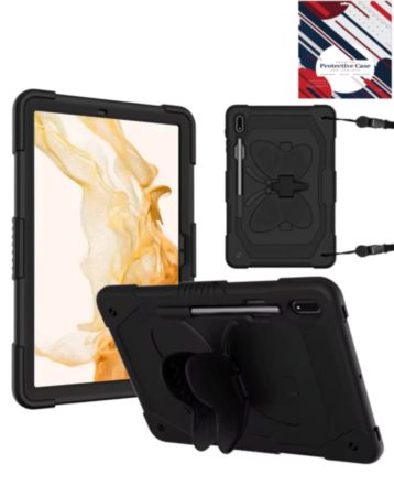 Protective Butterfly Stand Design Case - BLACK for Galaxy Tab S9 / Tab S9 FE / Tab S10 FE / Tab S10 Lite (Only Ground Shipping)