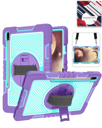 360 Rotating Hand Strap & Kickstand Case with Shoulder Strap (PURPLE) for Galaxy Tab S9 / Tab S9 FE / Tab S10 FE / Tab S10 Lite (Only Ground Shipping)