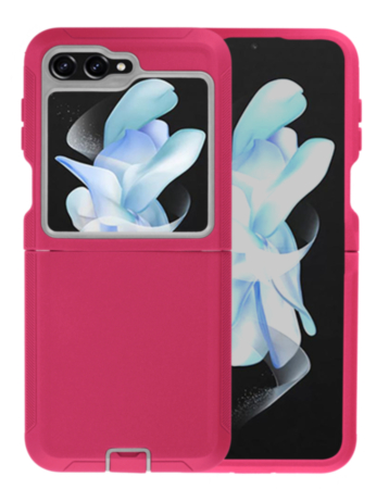 Heavy Duty Case for Galaxy Z Flip 6 / Z Flip 7 FE (HOT PINK & WHITE) (Only Ground Shipping)