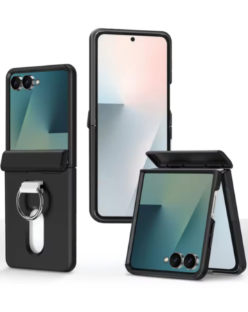 Shockproof PC Card Slot Case with Ring Holder (BLACK) for Galaxy Z Flip 8 (Only Ground Shipping)