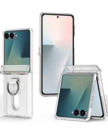 Shockproof PC Card Slot Case with Ring Holder (CLEAR) for Galaxy Z Flip 8 (Only Ground Shipping)