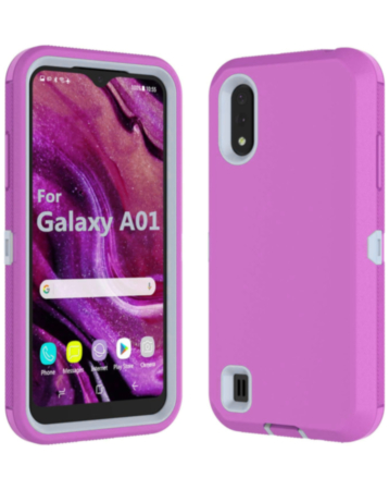 Heavy Duty Case for Galaxy A01 (HOT PINK & WHITE) (Only Ground Shipping)