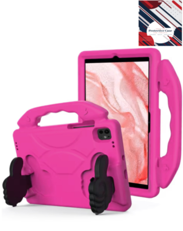 Hand - Held Stand Kids Case - PINK for iPad Air 13 2024 / Pro 13 2024 / Pro 12.9 (3rd / 4th / 5th / 6th) (Only Ground Shipping)