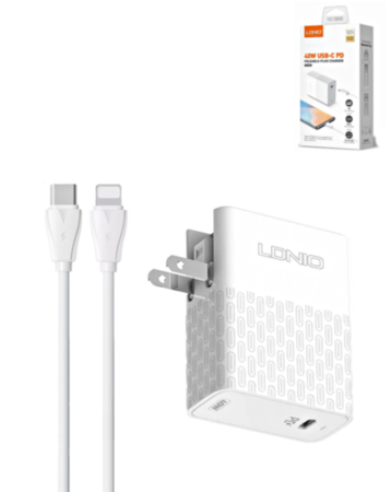 LDNIO A1405C QC3.0+PD USB-C Wall Charger /w USBC-L Non-MFI Cable (3ft) (40W) (Only Ground Shipping)