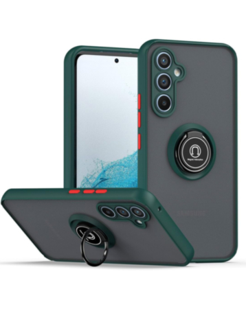 Galaxy A35 5G Hard PC Rear / Soft TPU Colorful Border Case with I-ring Holder - DARK GREEN (Only Ground Shipping)