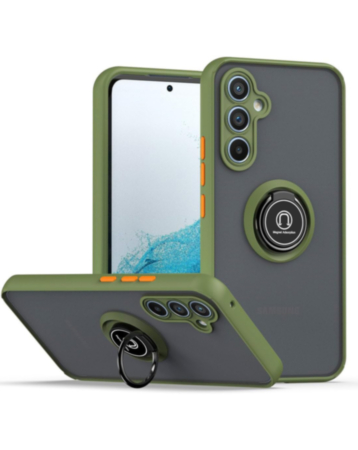 Galaxy A35 5G Hard PC Rear / Soft TPU Colorful Border Case with I-ring Holder - NAVY GREEN (Only Ground Shipping)