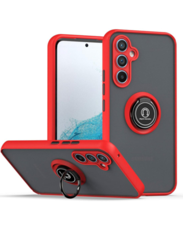 Galaxy A35 5G Hard PC Rear / Soft TPU Colorful Border Case with I-ring Holder - RED (Only Ground Shipping)