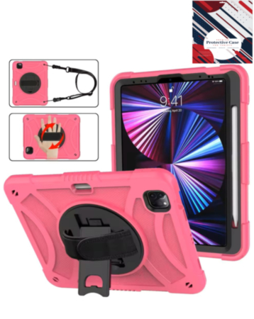 Hand Adjustable Heavy Duty Case with Shoulder Strap - PINK for iPad Air 4 / Air 5 / Pro 11 (1st / 2nd / 3rd / 4th) (Only Ground Shipping)