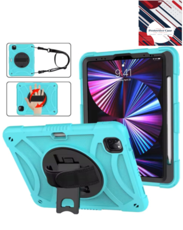 Hand Adjustable Heavy Duty Case with Shoulder Strap - TEAL for iPad Air 4 / Air 5 / Pro 11 (1st / 2nd / 3rd / 4th) (Only Ground Shipping)