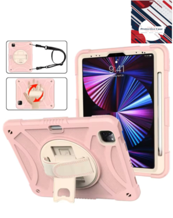 Hand Adjustable Heavy Duty Case with Shoulder Strap - ROSE PINK for iPad Air 4 / Air 5 / Pro 11 (1st / 2nd / 3rd / 4th) (Only Ground Shipping)
